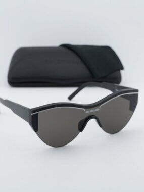 Balenciaga BB0004S 001 Shield Semi Rim Sunglasses - Black/Grey